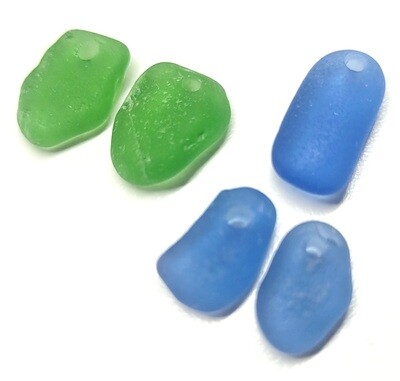 Soft Blue Trio & Emerald Drilled - 5 pcs
