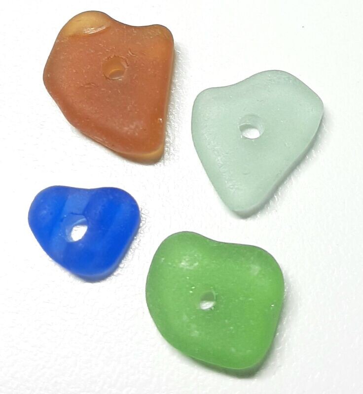 Drilled Heart Sea Glass - 4pcs