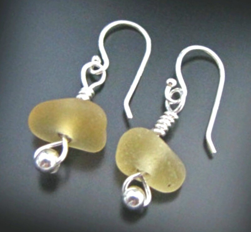Golden Yellow Sea Glass Earrings
