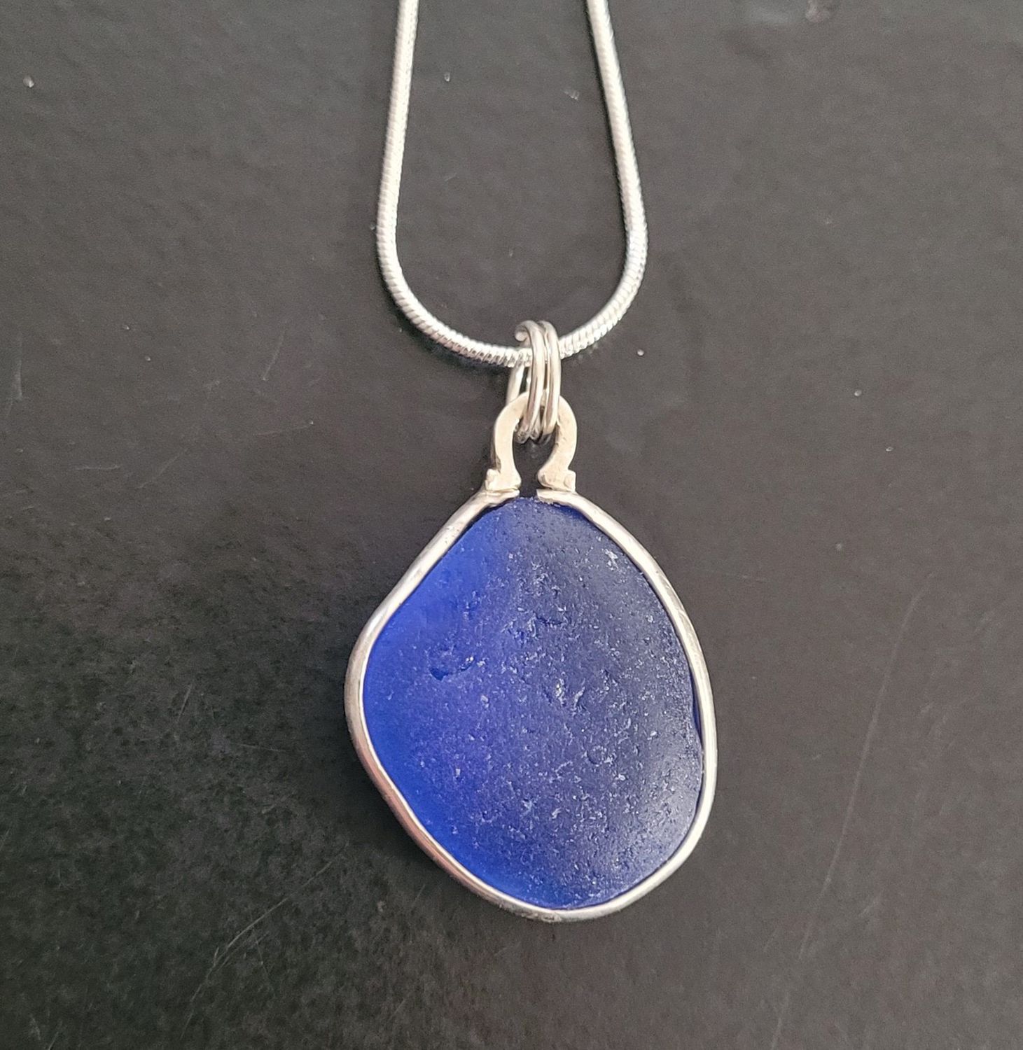 Cobalt Bezel Wrapped Sea Glass