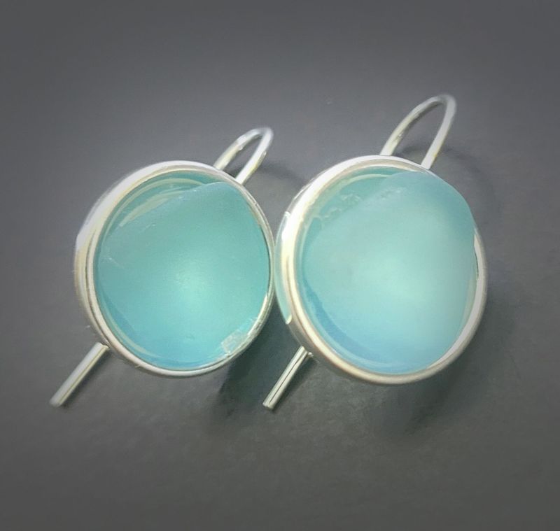 Aqua in Bezel Cup Earrings