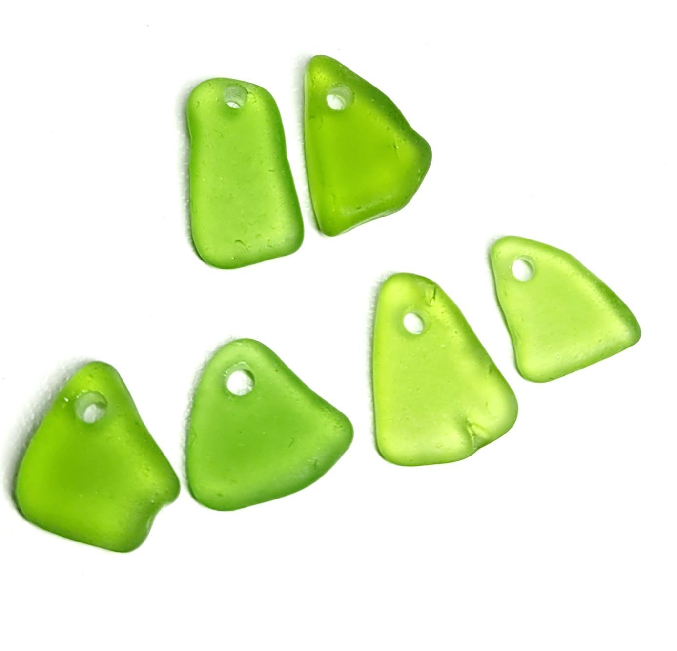 Drilled Lime Sea Glass Pairs - 6pcs