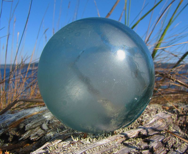 Blue-ish, Semi Frosted Glass Float - 3.25"
