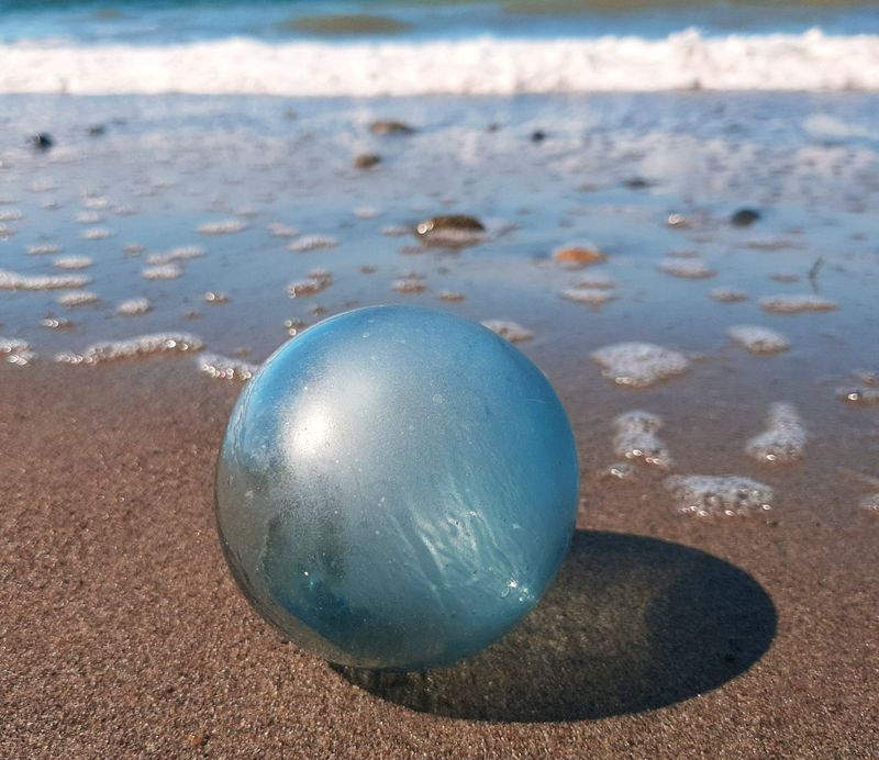 Blue-ish, Semi Frosted Glass Float - 3.25"