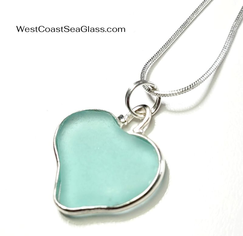 Large Aqua Heart Bezel Set Pendant