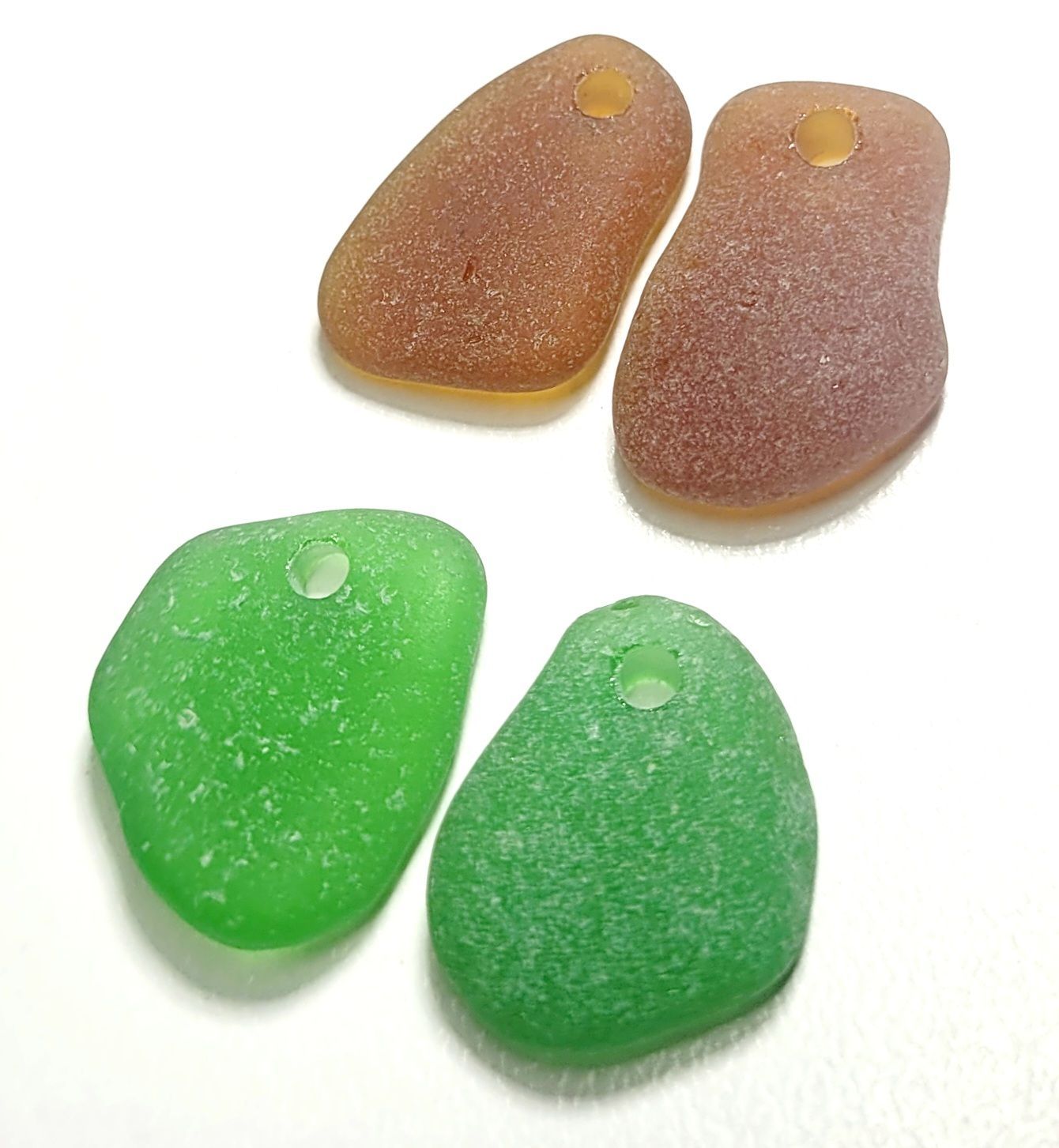 Drilled Emerald & Brown Pairs - 4pcs