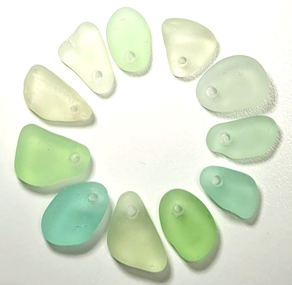 Top Drilled U.V. Sea Glass - 11pcs