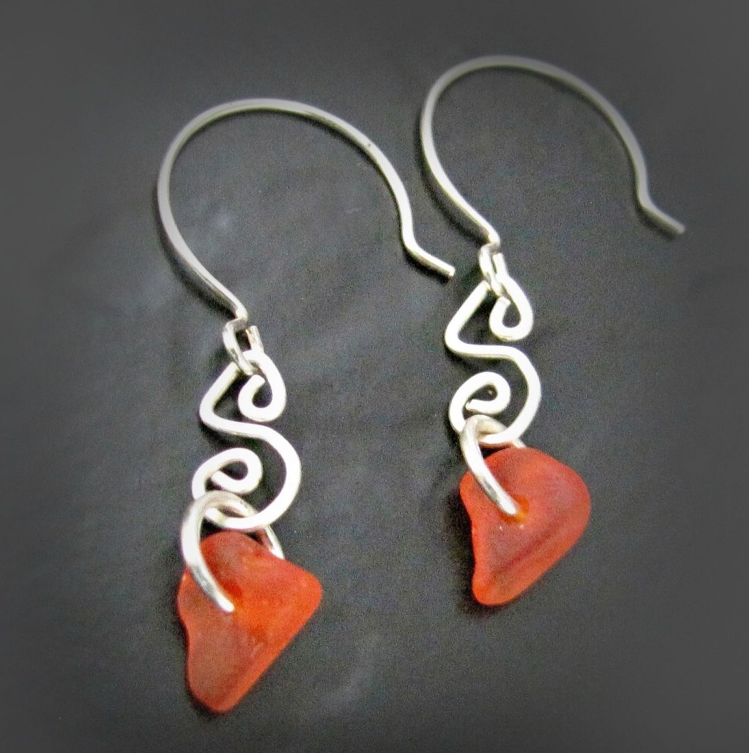 Rarest! Dark Orange on Silver Earrings