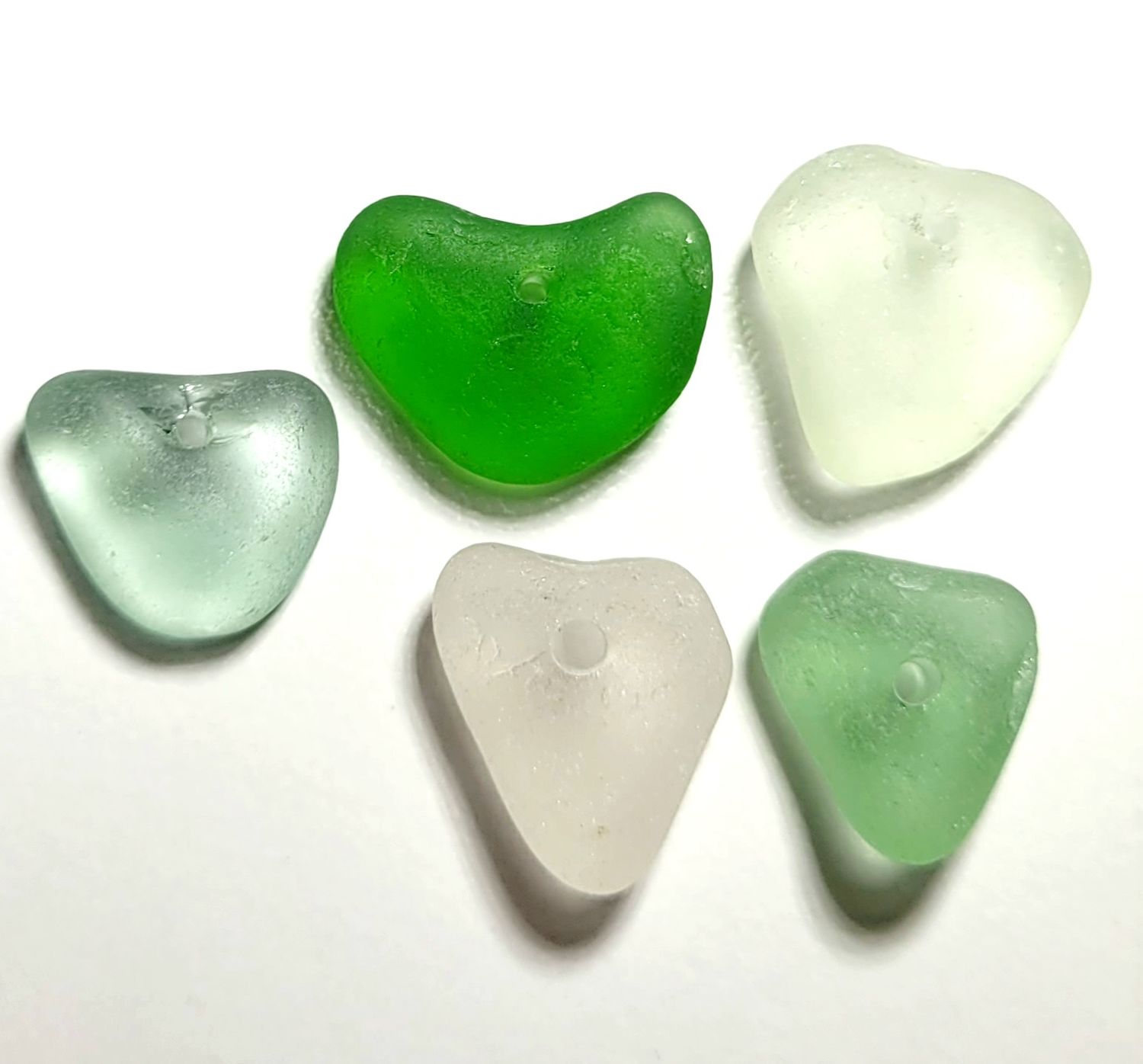 Shades of Green Drilled Hearts-5pcs