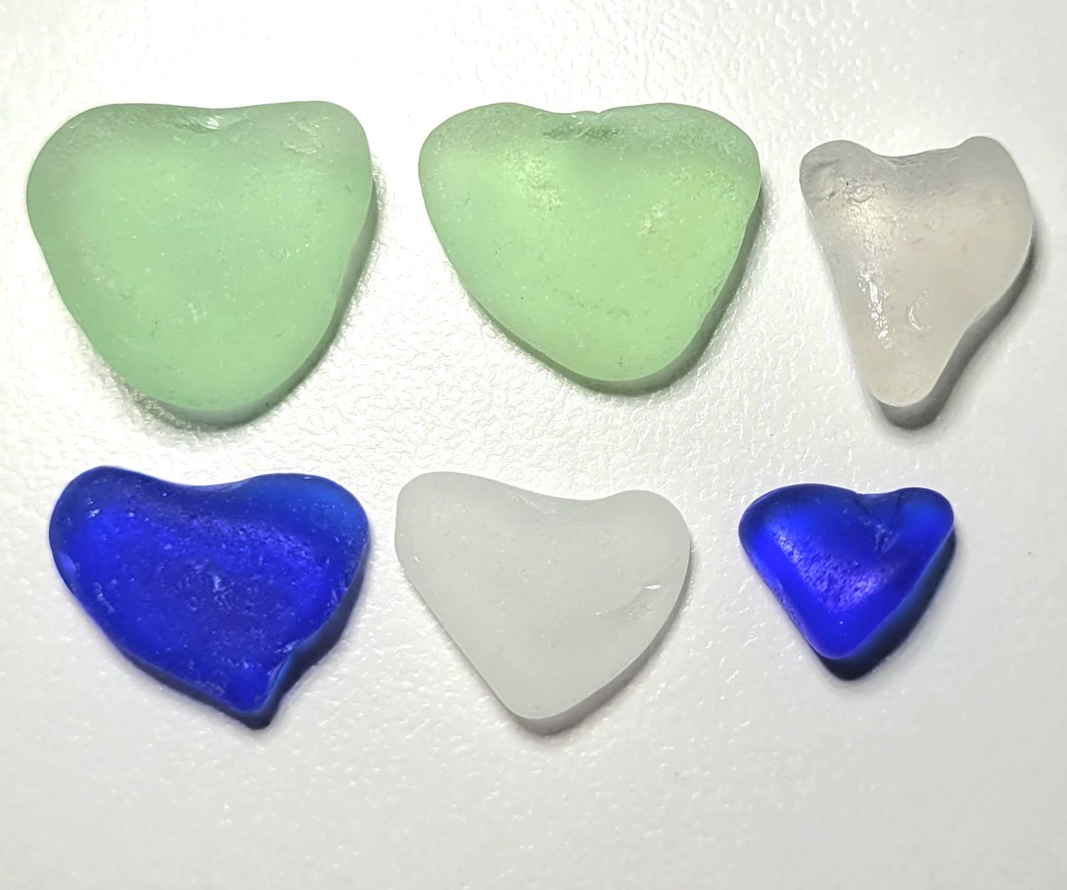 Greens, Blues, & Whites Hearts - 6pcs