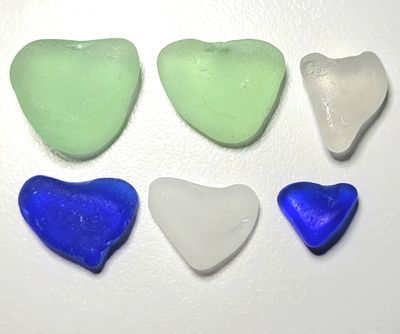 Greens, Blues, & Whites Hearts - 6pcs Greens, Blues, & Whites Hearts - 6pcs