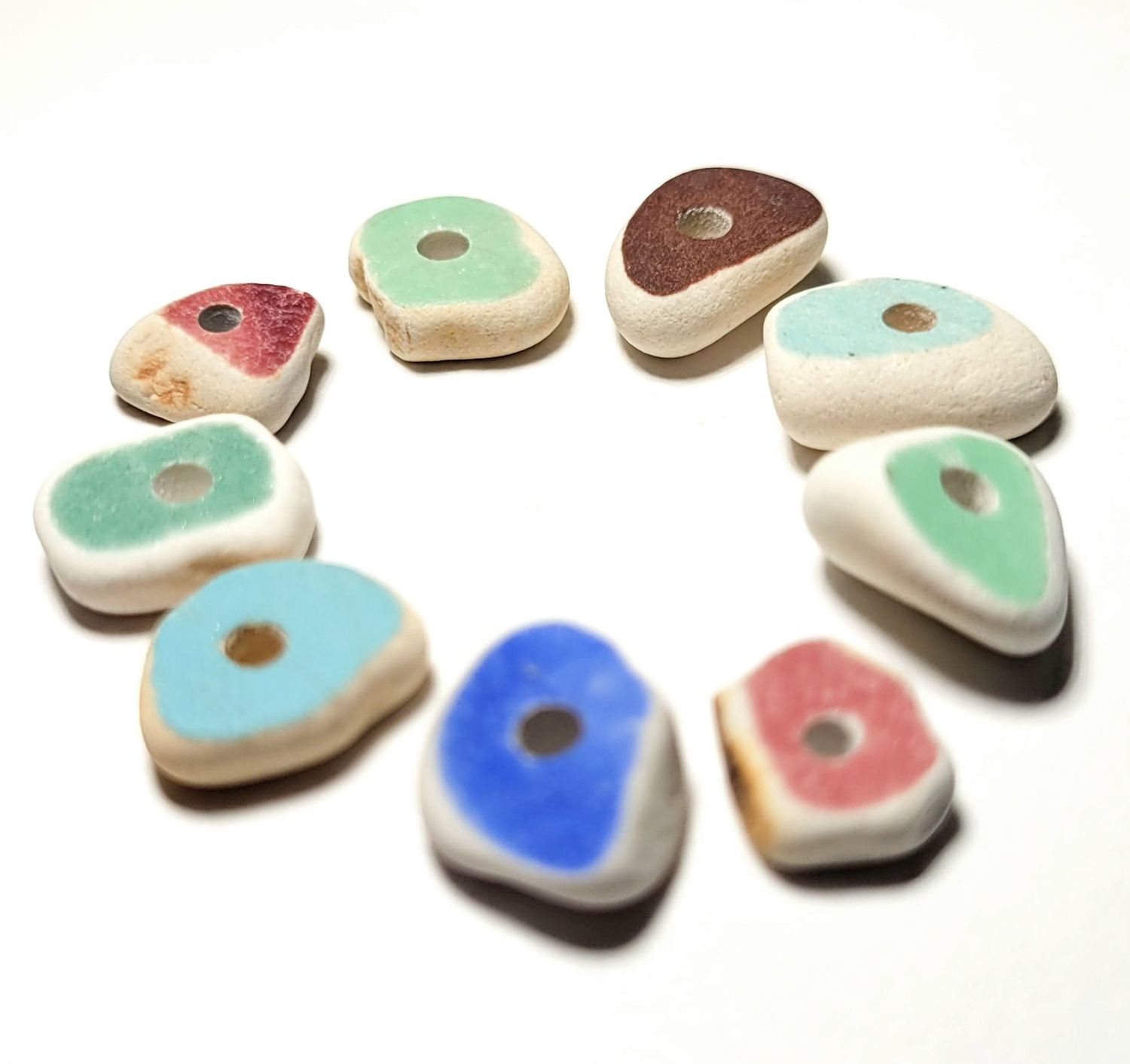 Center Drilled Sea Pottery - 9pcs Center Drilled Sea Pottery - 9pcs