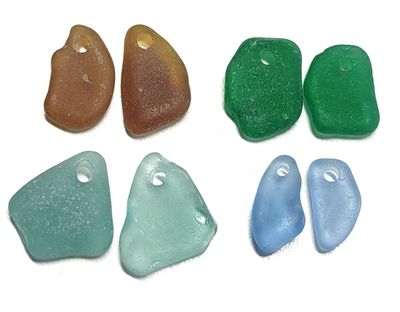 Blues + Drilled Sea Glass Pairs - 8pcs