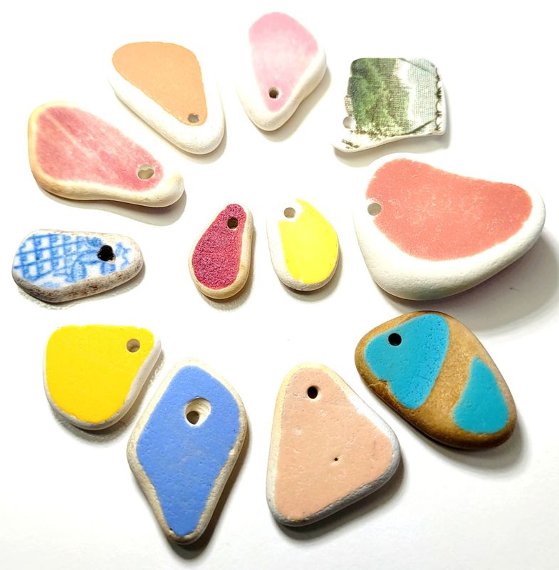 Drilled Vintage Sea Pottery - 12pcs