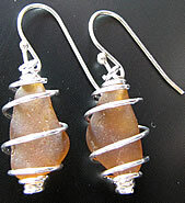 Amber Sea Glass Spiral Earrings Amber Sea Glass Spiral Earrings