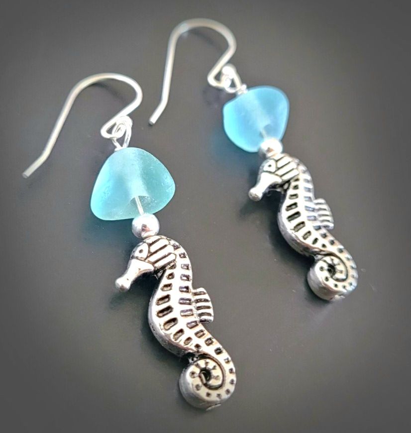 Aqua Blue Sea Horse Earrings
