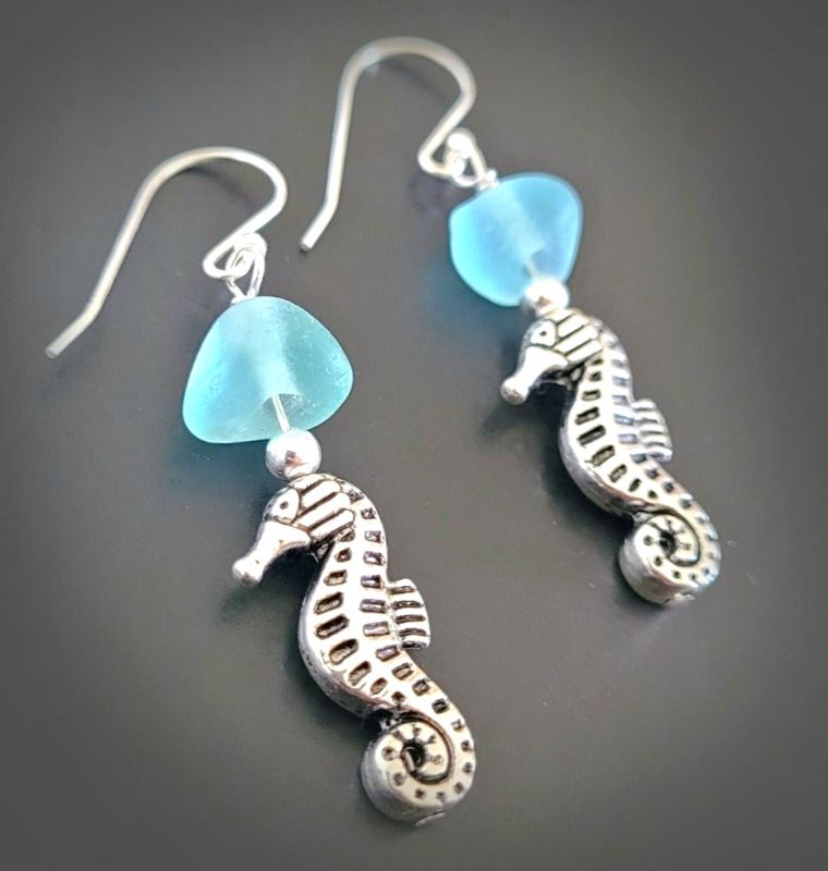 Aqua Blue Sea Horse Earrings