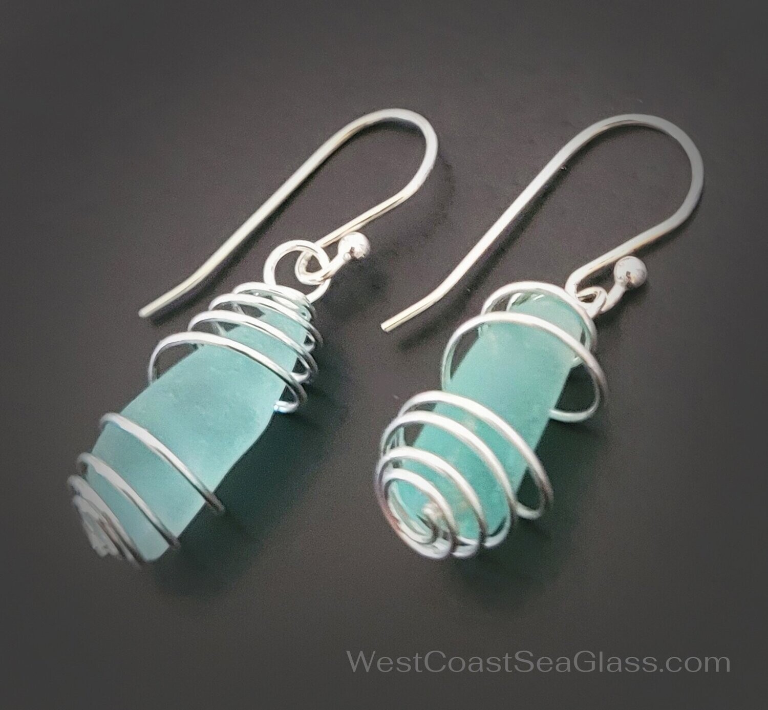 Aqua Sea Glass Spiral Earrings Aqua Sea Glass Spiral Earrings