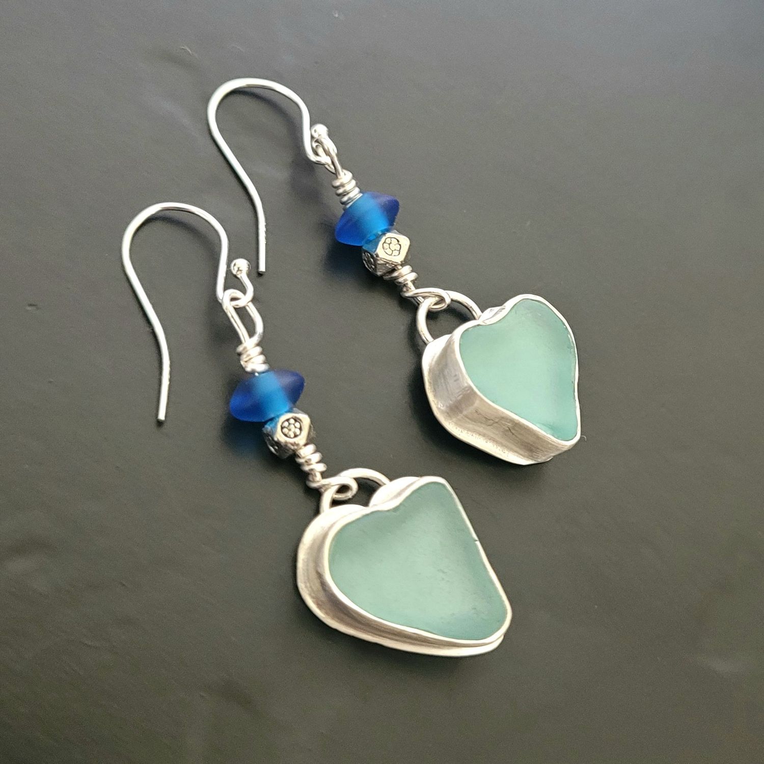 Romantic Aqua Sea Glass Hearts