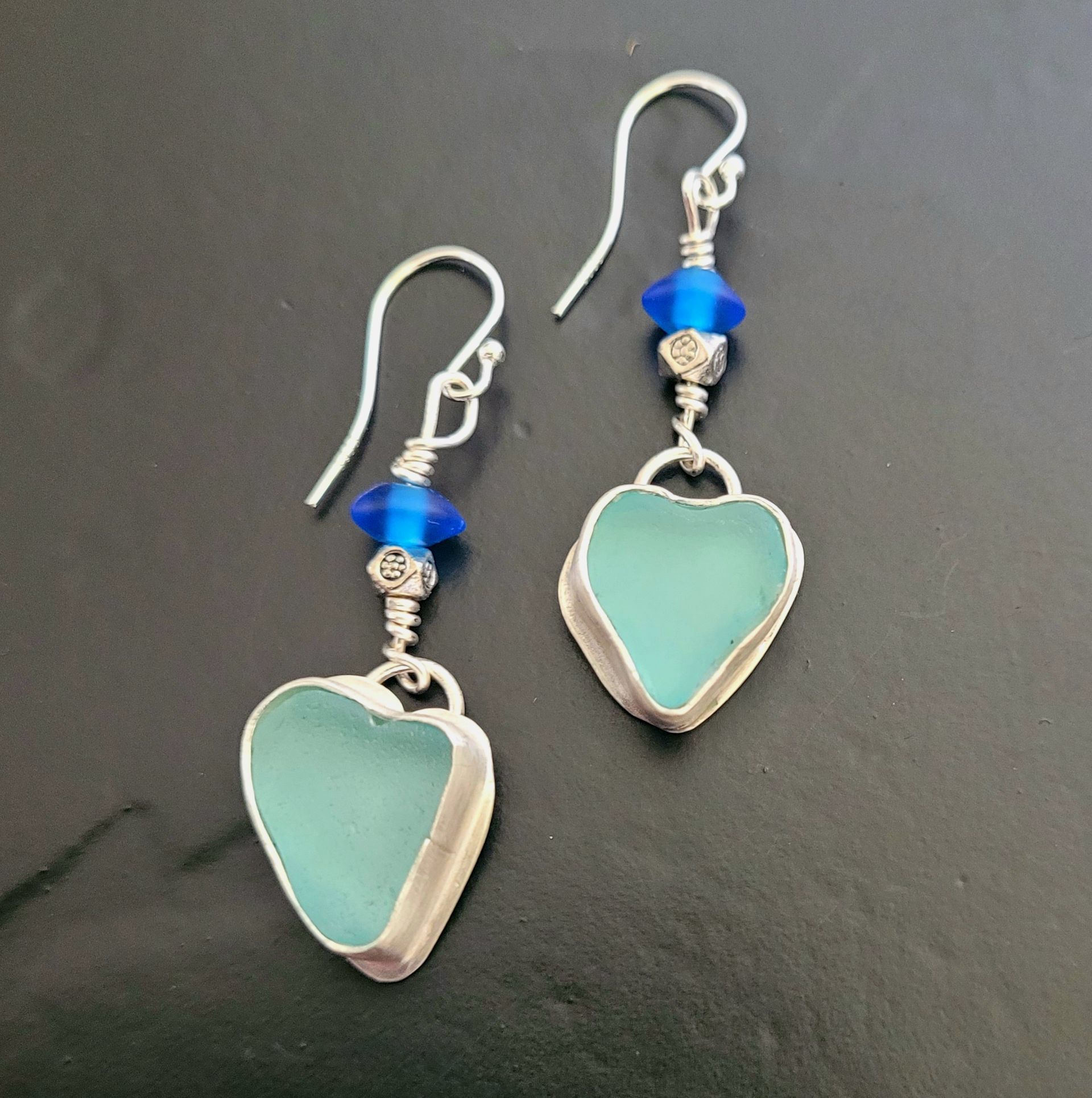 Romantic Aqua Sea Glass Hearts