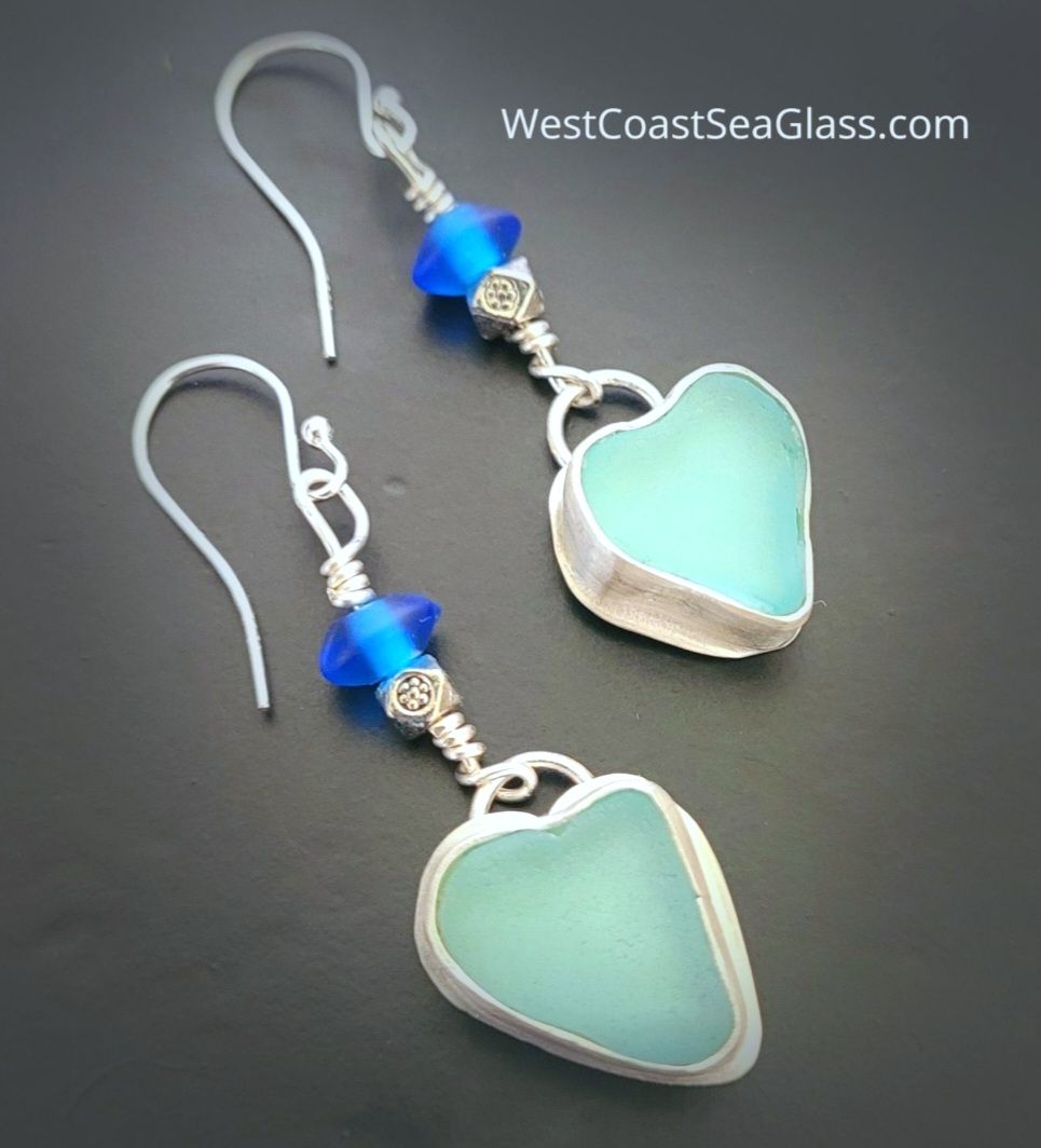 Romantic Aqua Sea Glass Hearts