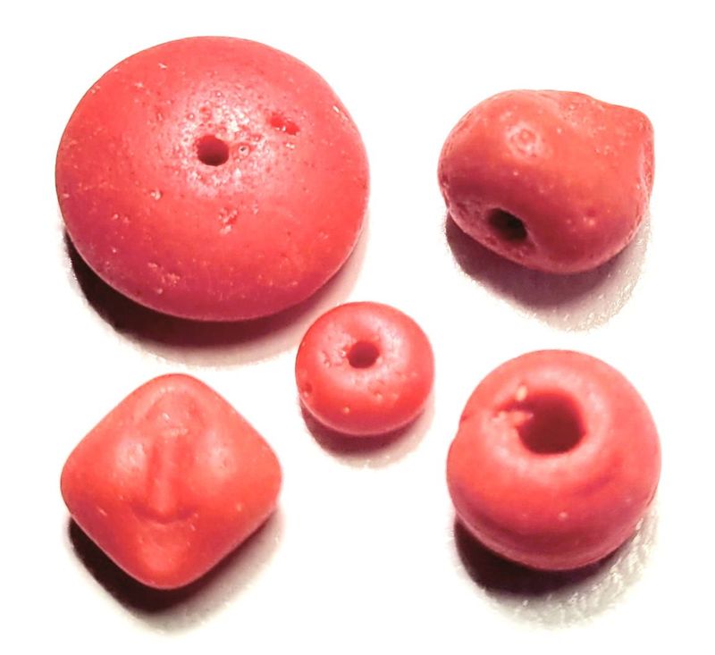Red Milk Glass Beads & Button - 5pcs Red Milk Glass Beads & Button - 5pcs