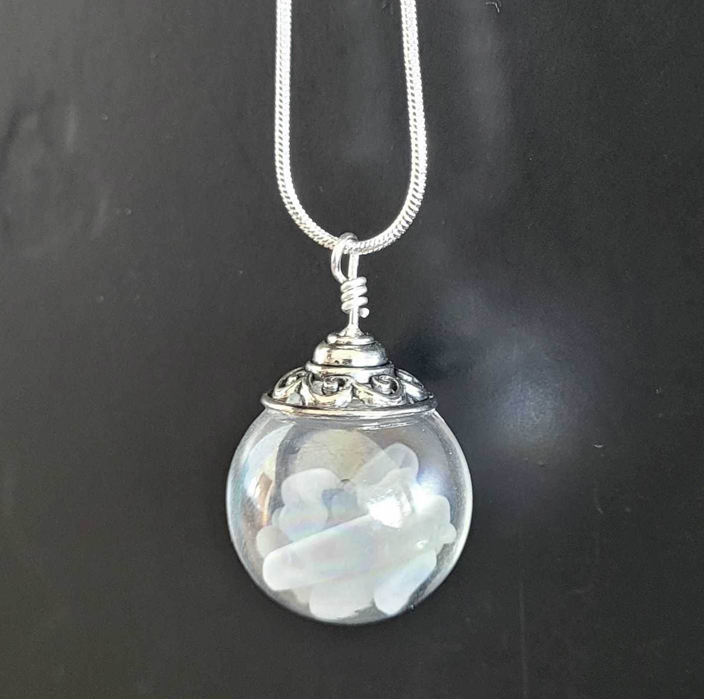 Wedding White Sea Glass Ball Necklace