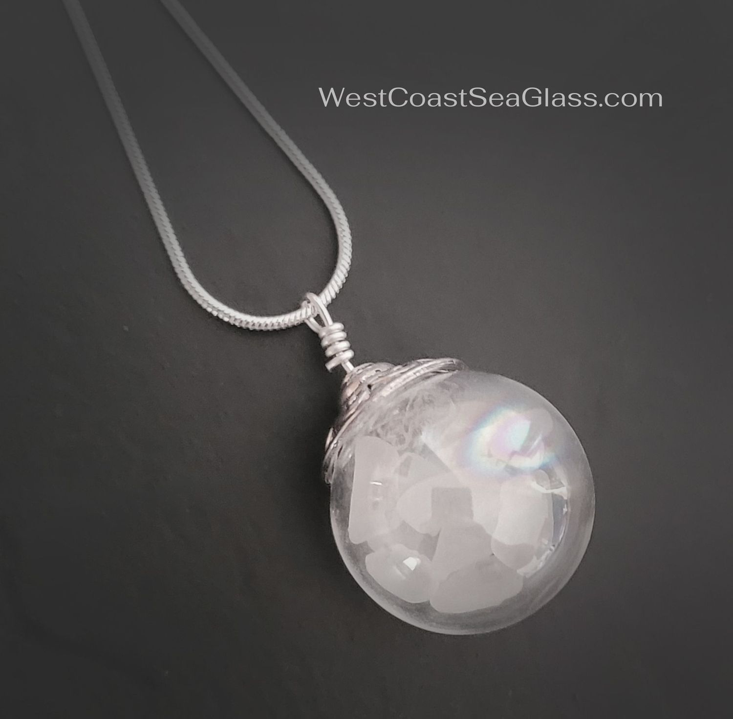 Wedding White Sea Glass Ball Necklace