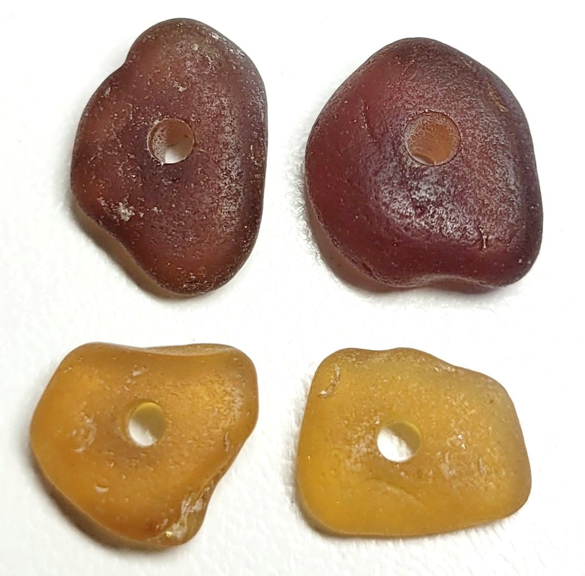 Drilled Caramel Sea Glass Pairs- 4pcs