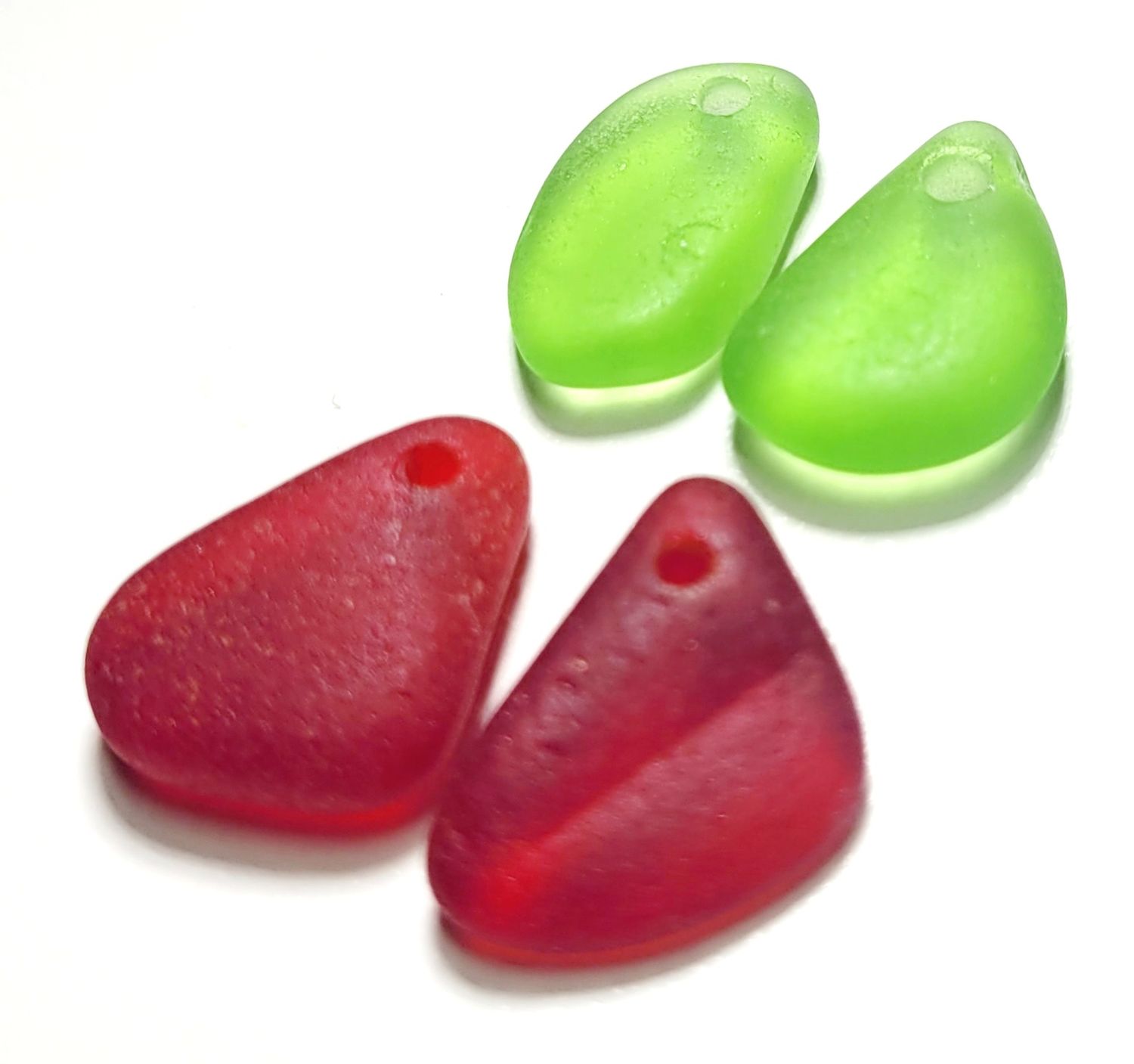Rarest Red & Lime Sea Glass Pairs - 4pcs Rarest Red & Lime Sea Glass Pairs - 4pcs
