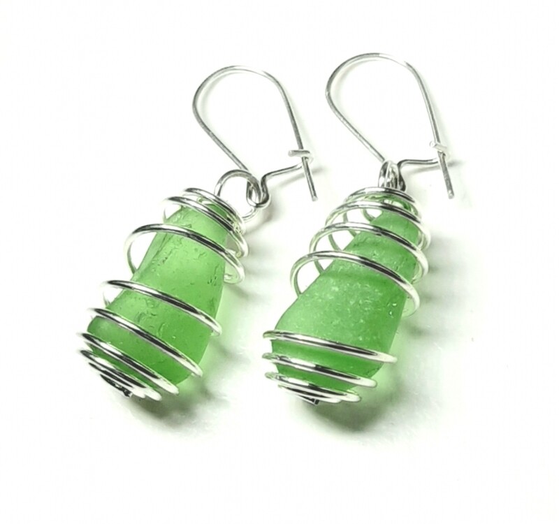 Emerald Green Spiral Earrings