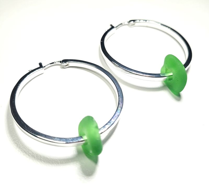 Emerald Green Sterling Hoops