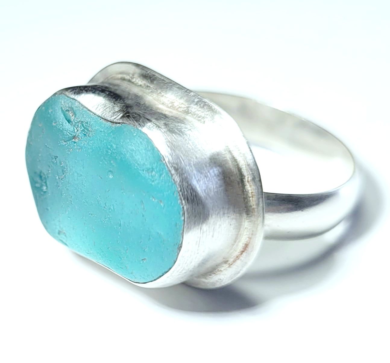 Aqua Horizon Sea Glass Ring - Size 9.75