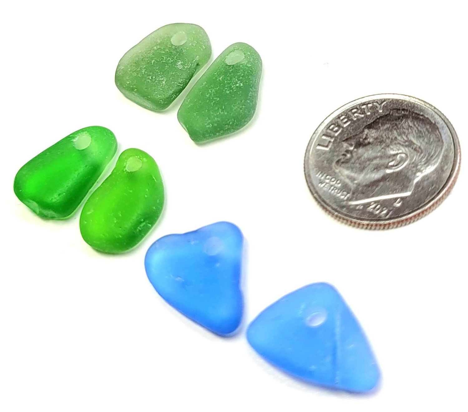 Drilled Greens & Blue Pairs - 6pcs Drilled Greens & Blue Pairs - 6pcs