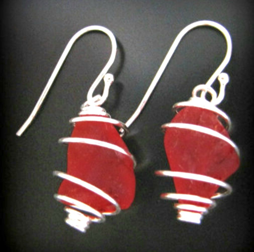 Rare Red Sea Glass Spiral Earrings Rare Red Sea Glass Spiral Earrings