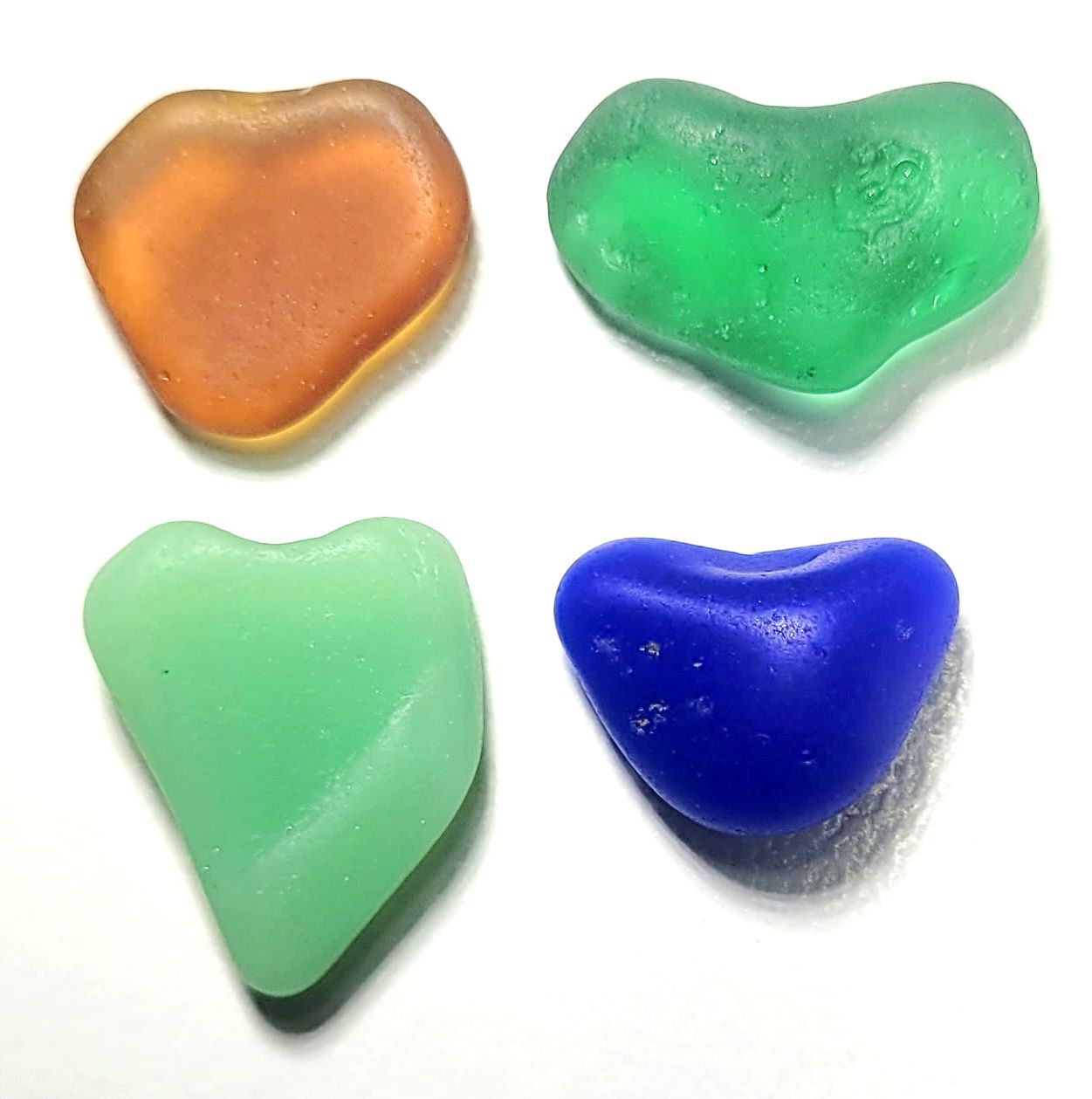 Blue, Greens, and Honey Hearts - 4pcs