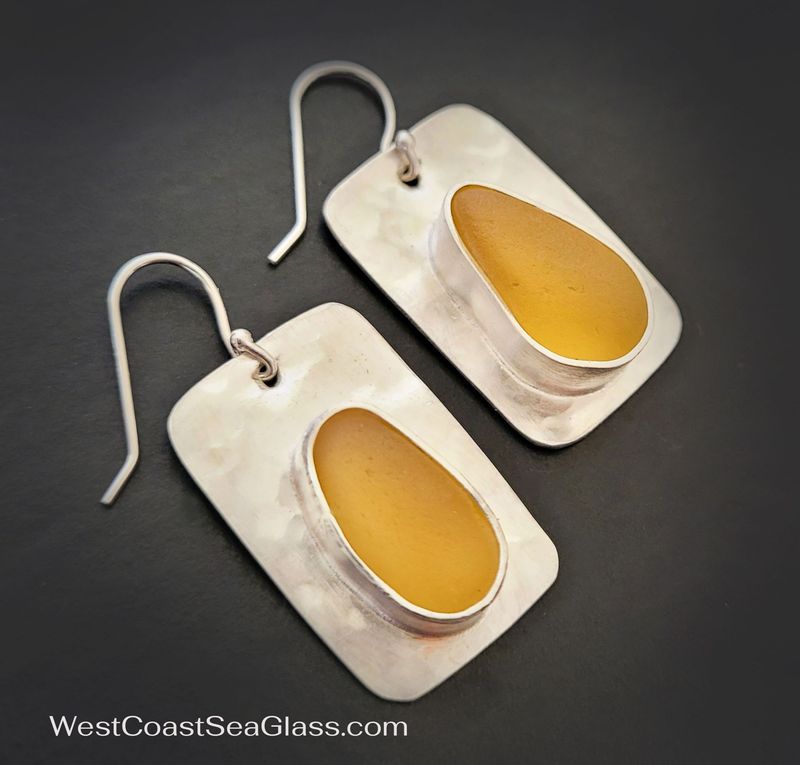 Golden Yellow Drops on Hammered Silver