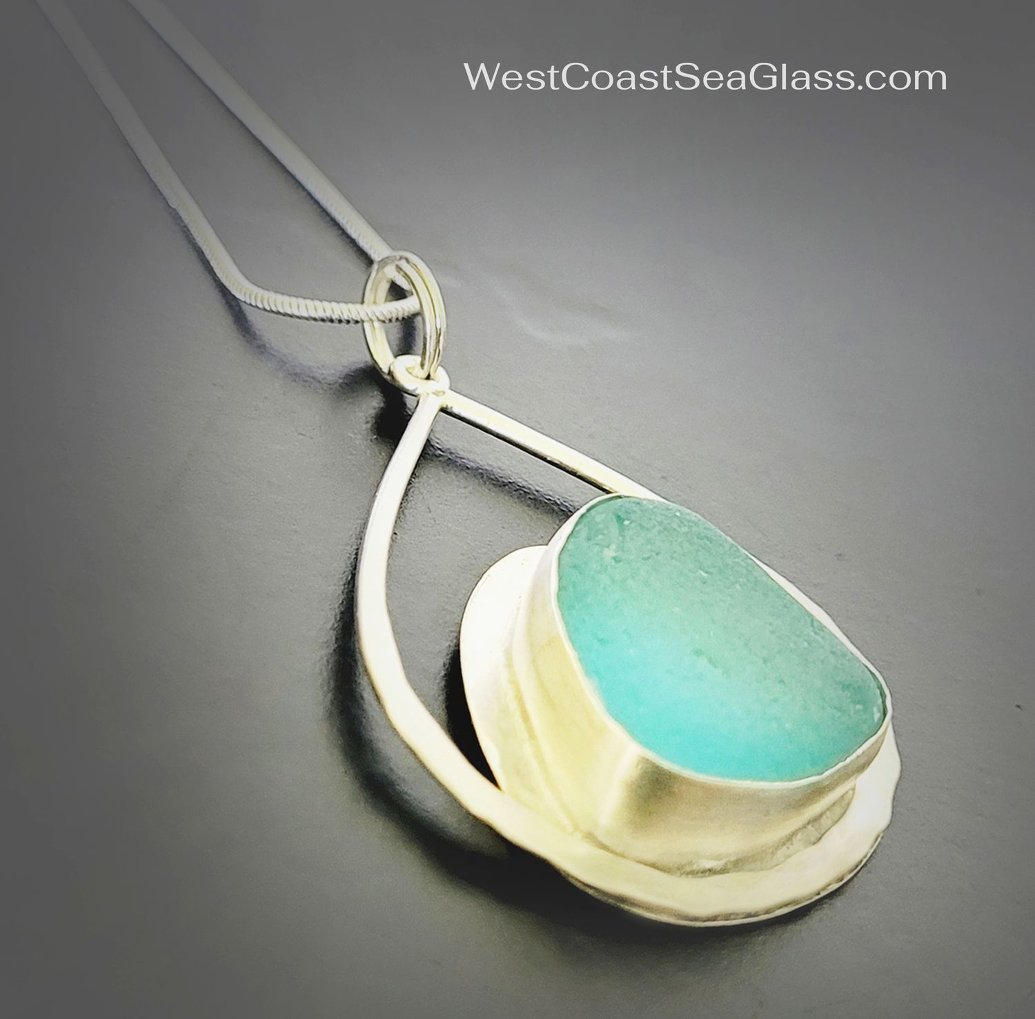 Aqua in Hammered Teardrop Necklace Aqua in Hammered Teardrop Necklace