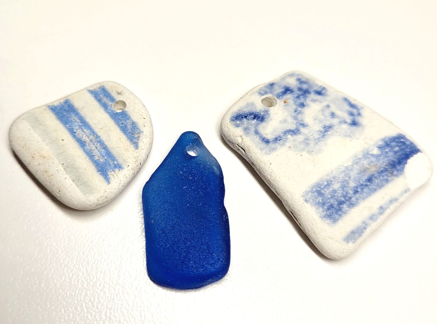 Drilled Blue Scottish Pottery & Glass - 3pcs