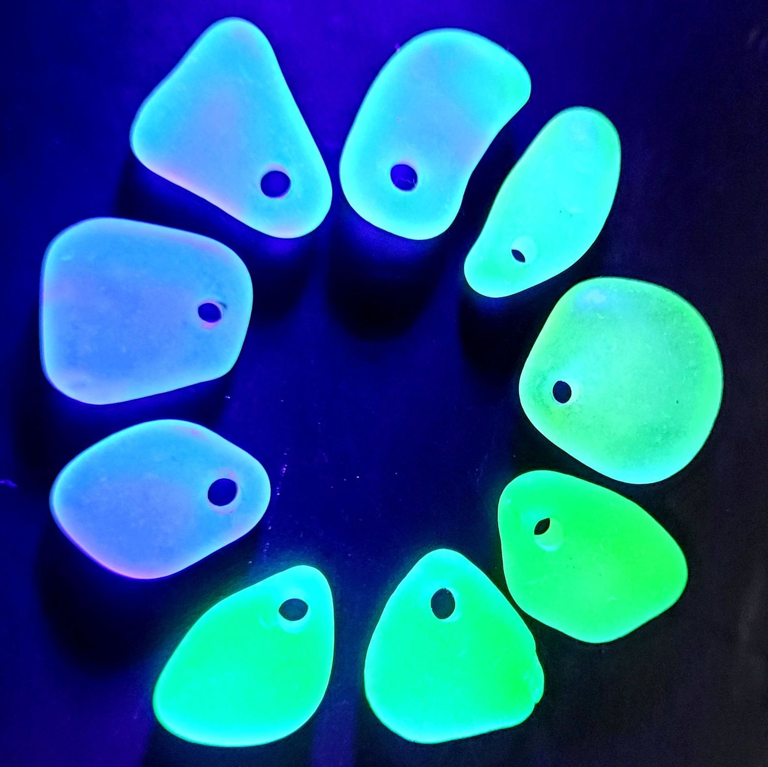 Top Drilled U.V. Sea Glass - 9pcs