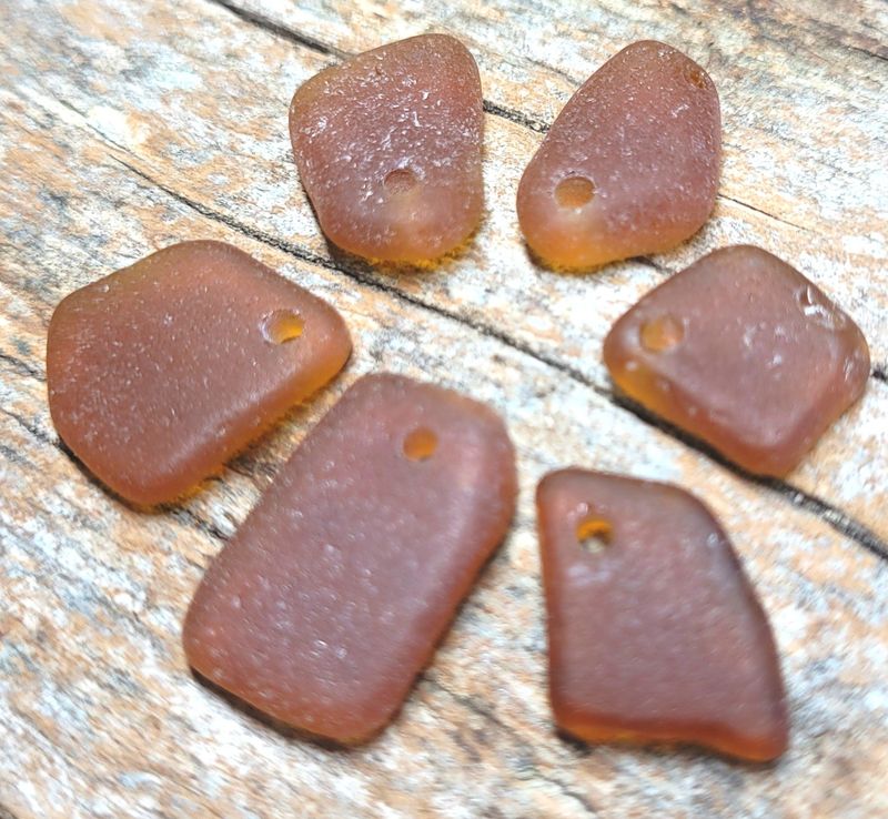 Amber Sea Glass Drilled - 6 pcs Amber Sea Glass Drilled - 6 pcs
