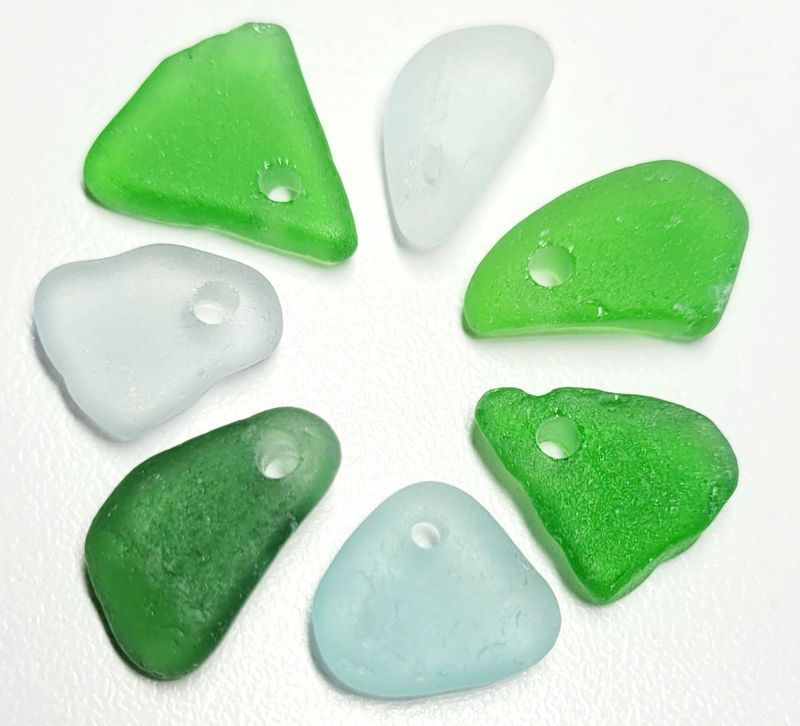 Top Drilled U.K. Greens, Aqua, & White - 7pcs