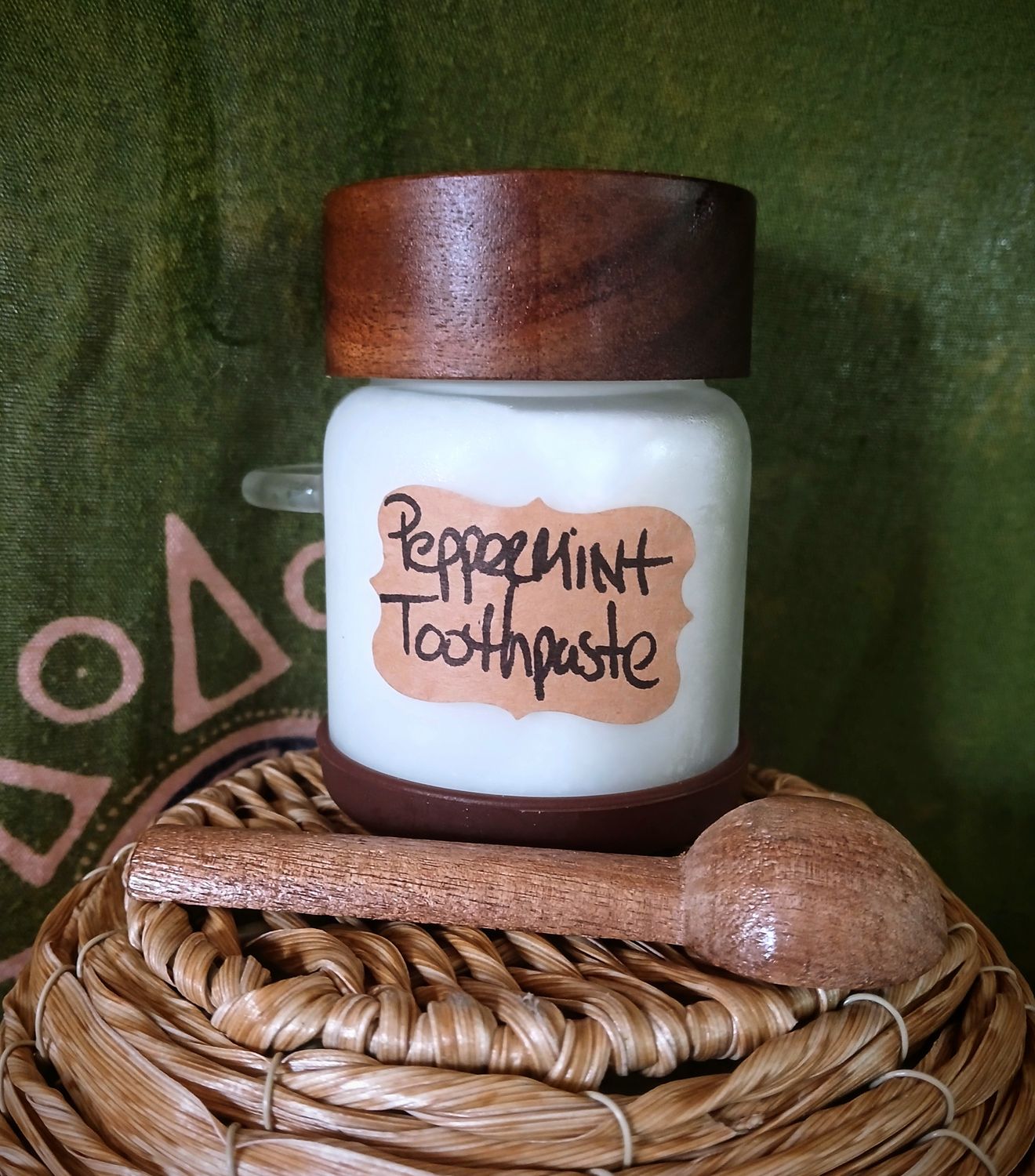 All-Natural Hand-Crafted PEPPERMINT TOOTHPASTE 5.9oz Glass Jar w/ Spoon