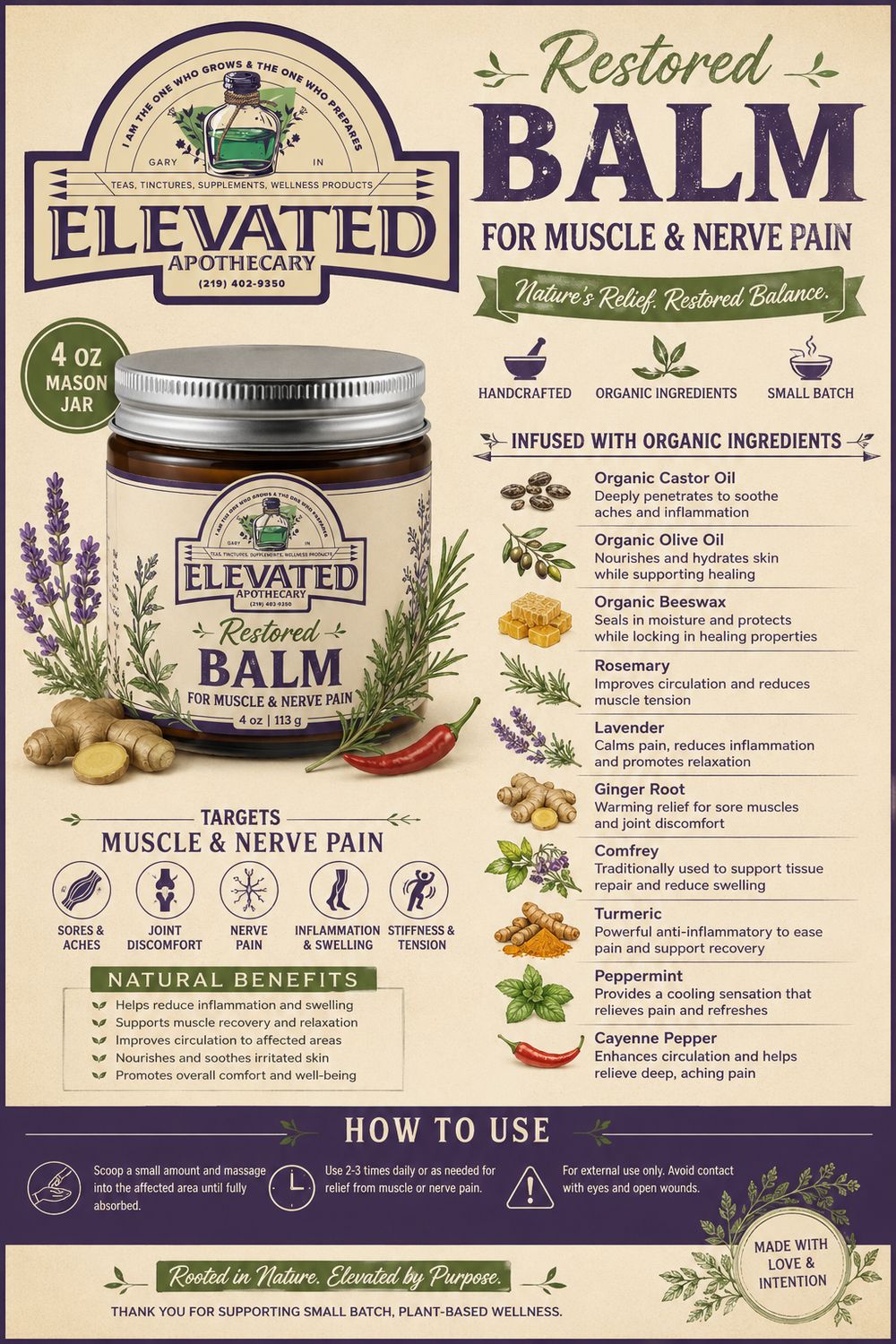 Restored Balm for Muscle &amp; Nerve Pain 4oz