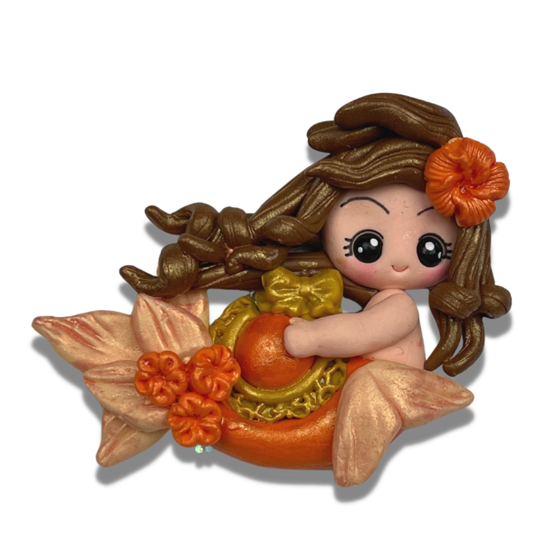 CAM11: Orange Polymer Clay Charm Mermaid