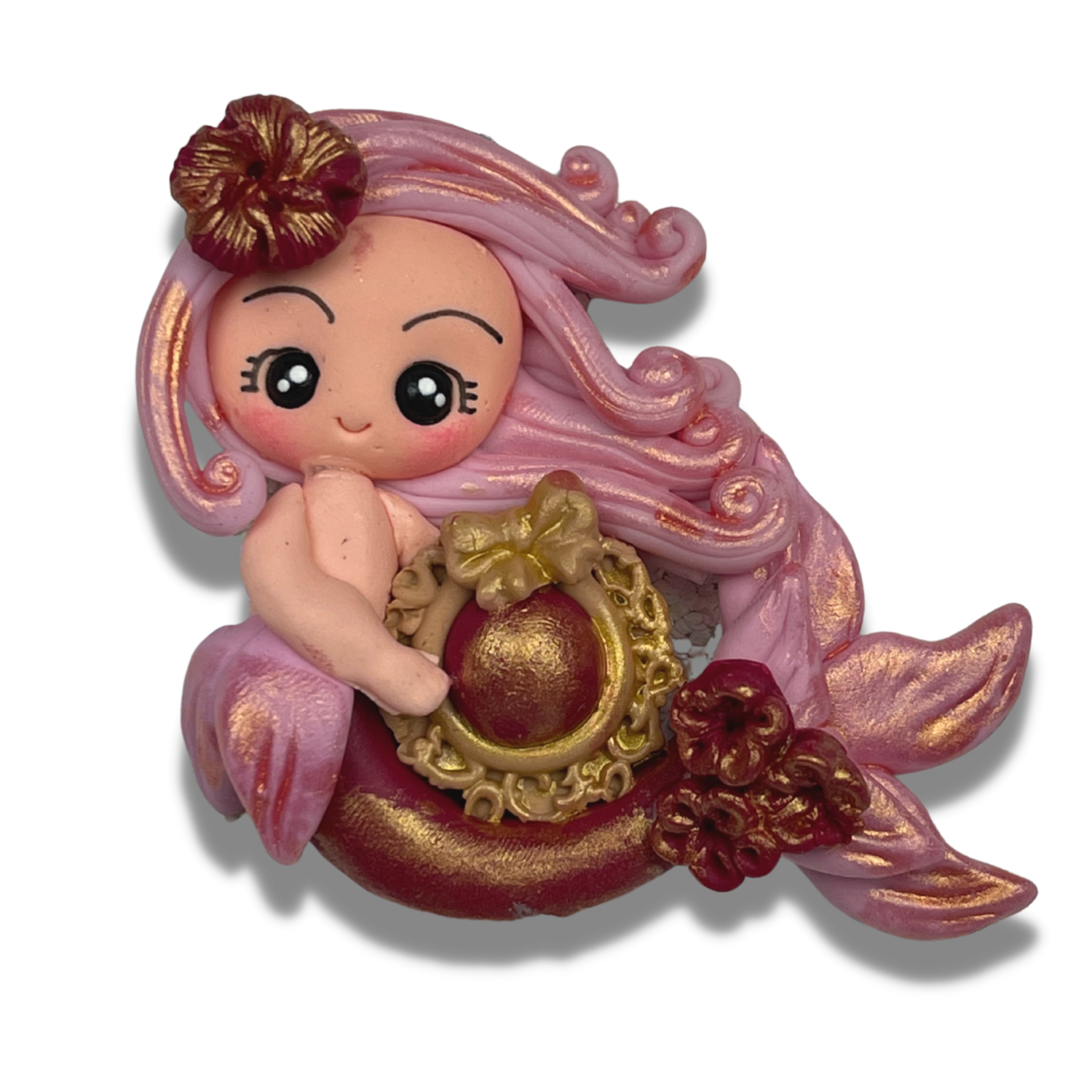 CAM19: Cranberry Polymer Clay Charm Mermaid