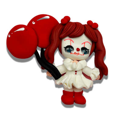 CW13: Red &amp; White Clown Polymer Clay Bow Center DIY