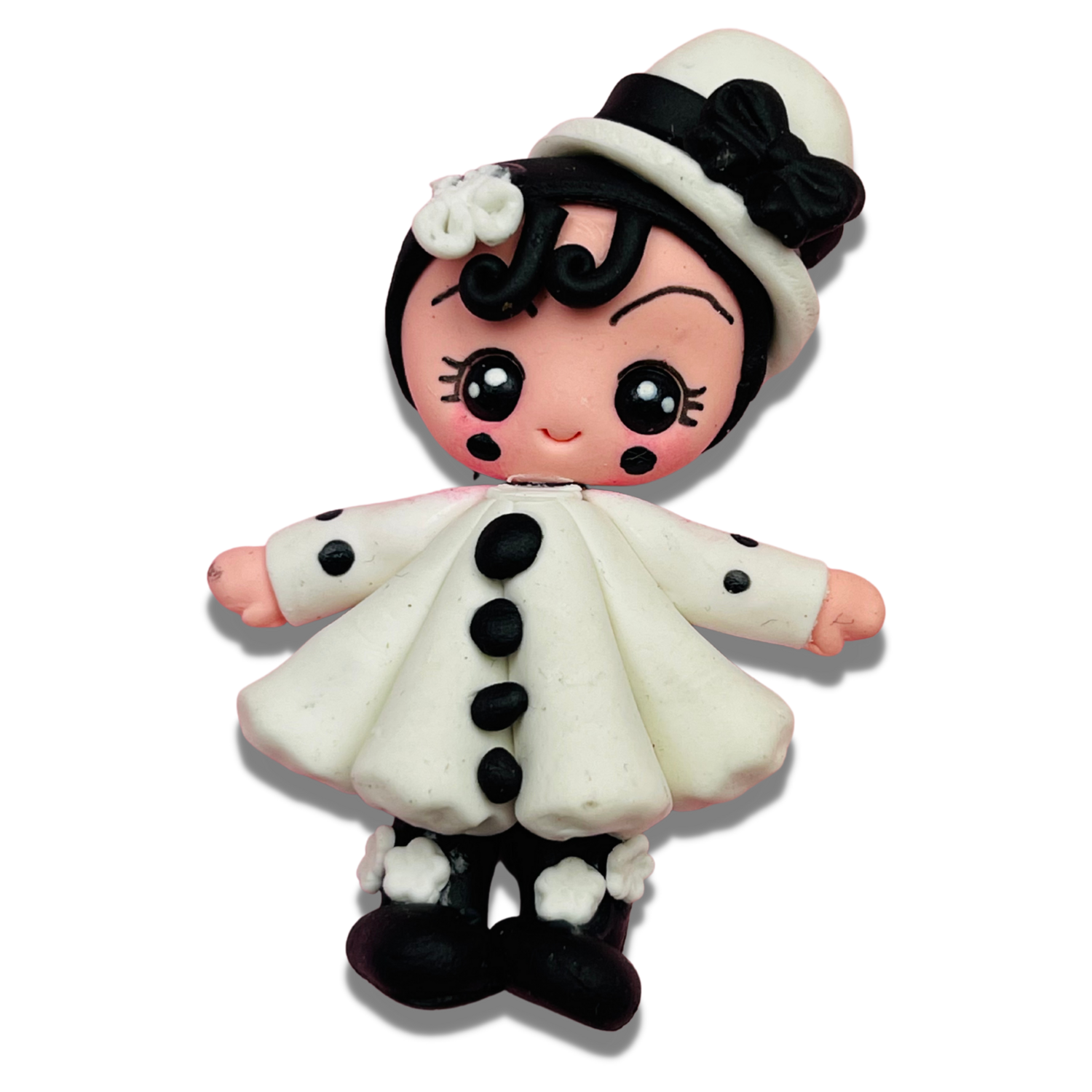CW21: Black &amp; White Clown Polymer Clay Bow Center DIY