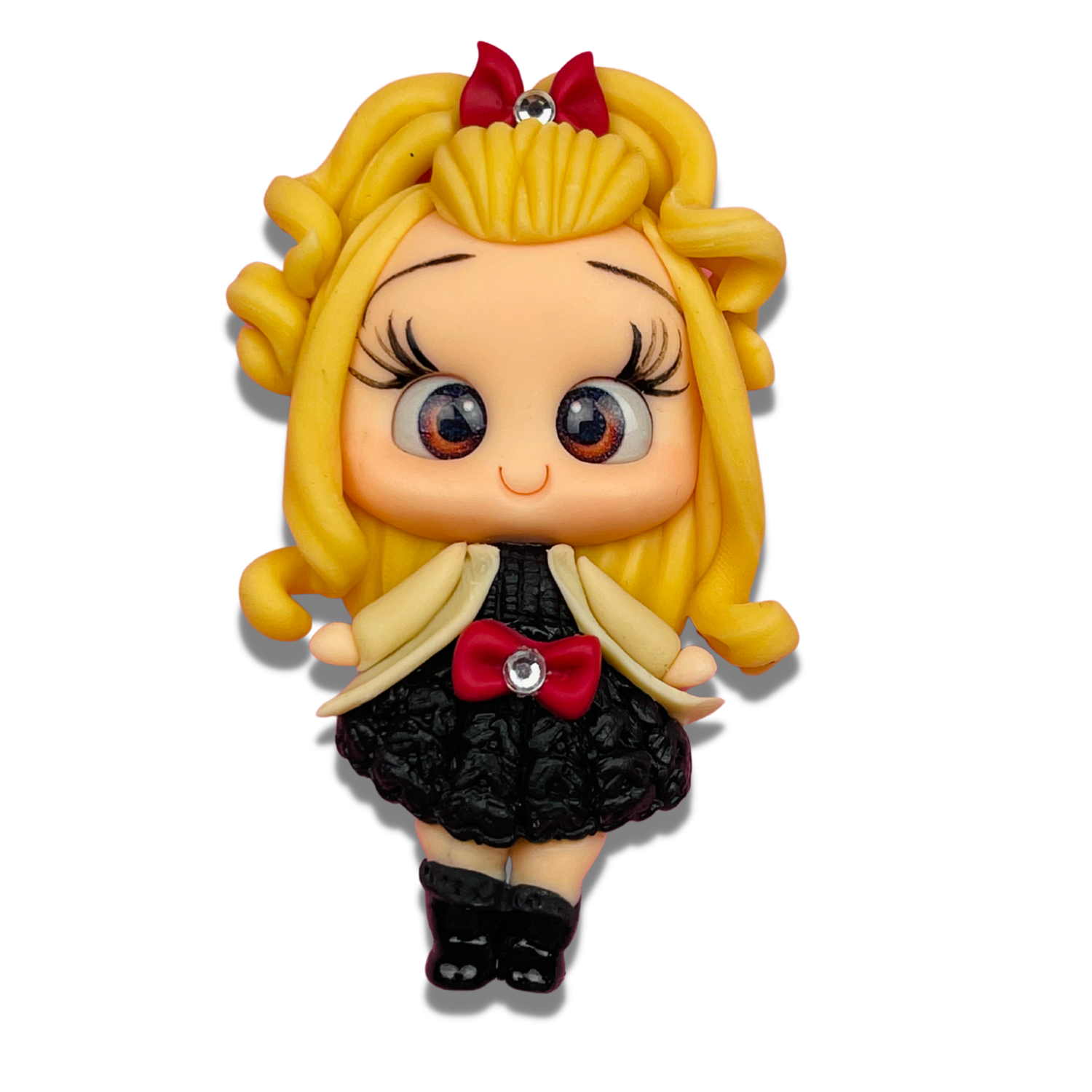 BE11: Yellow Hair Polymer Clay Big Eyes Bow Center