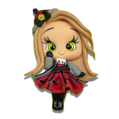 BE25: Plaid Dress Polymer Clay Big Eyes Bow Center